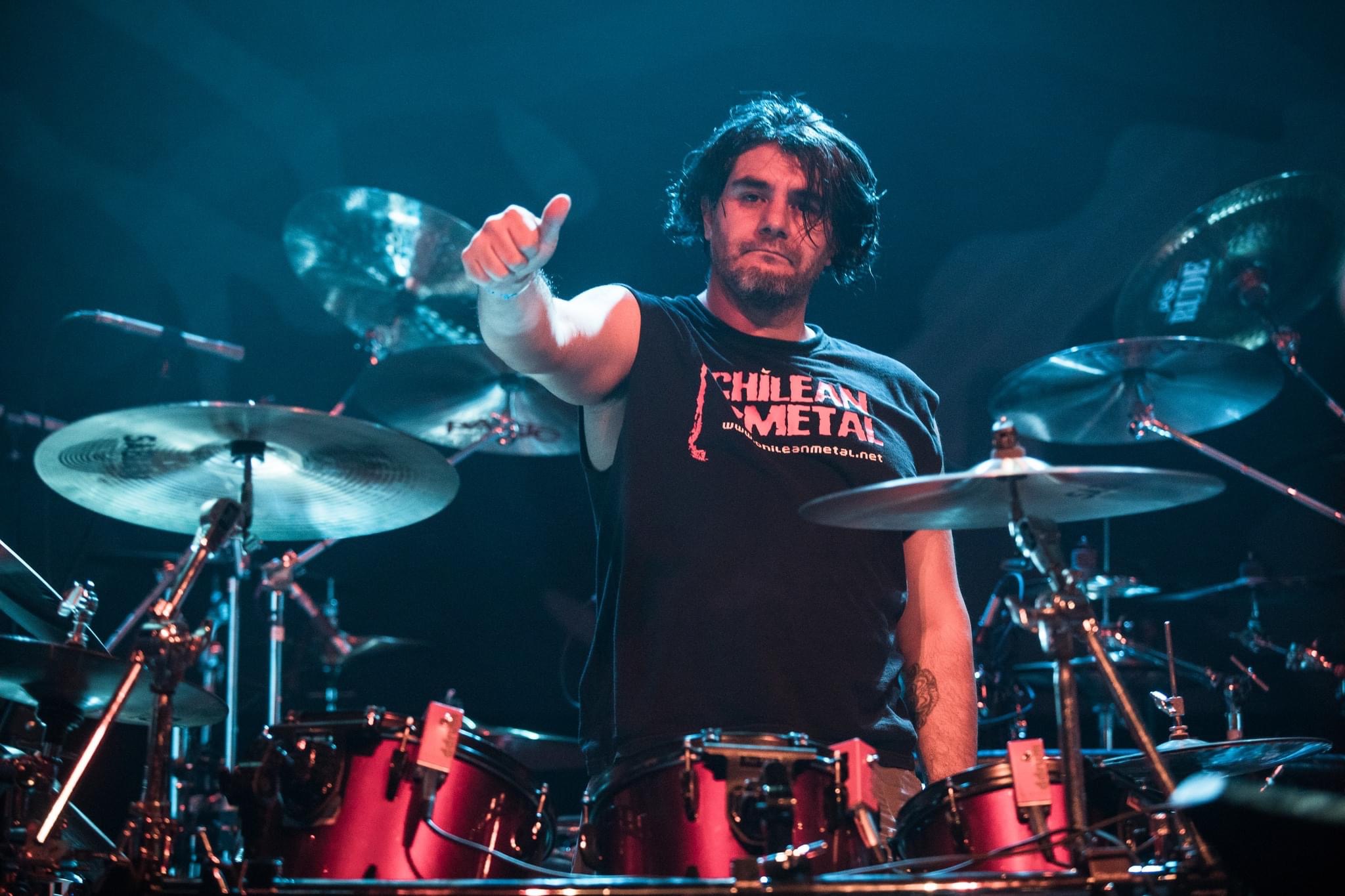 Ignacio Orellana behind his drum kit onstage